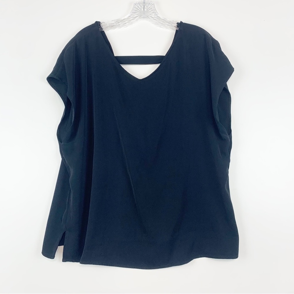 Elizabeth & Clarke The Bronte Vegan Silk Top Black Ruffle Back Blouse